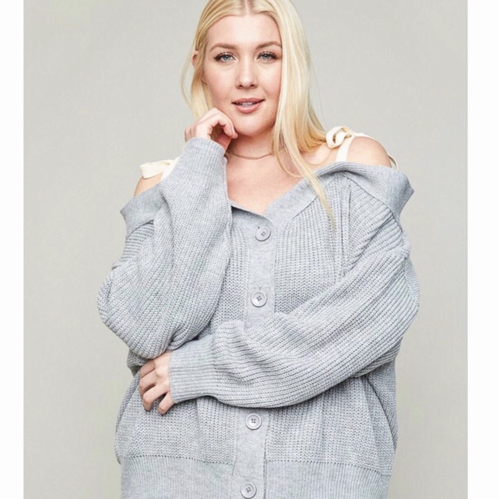 Oversized Off-the-shoulder Tie Cardigan